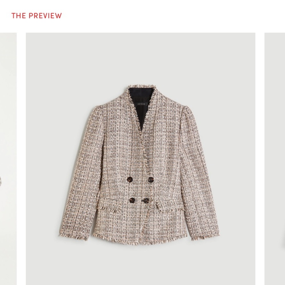 Fringe Tweed Double Breasted Ann Taylor Jacket